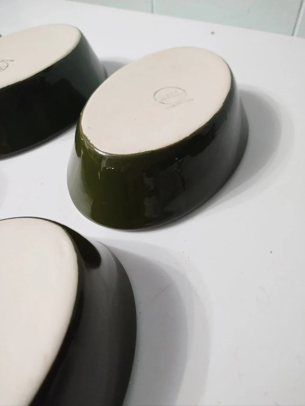 6-Vintage Oval Hall China Forest Green Ceramic Augratin/Baker Dishes